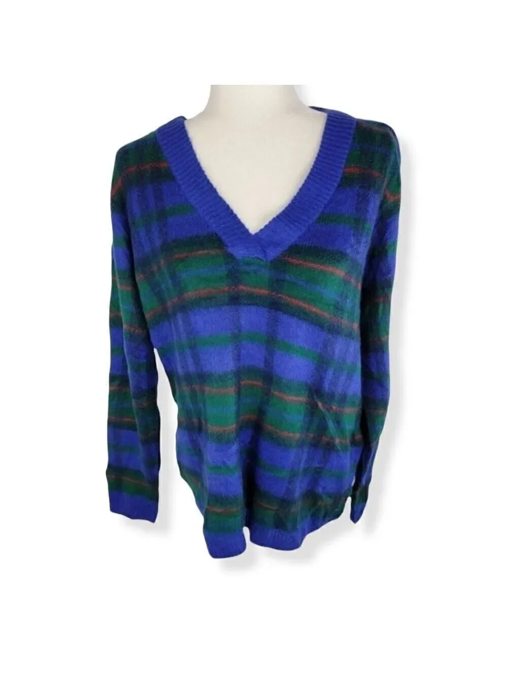 NWT St. John's Bay Blue Plaid Sweater Medium